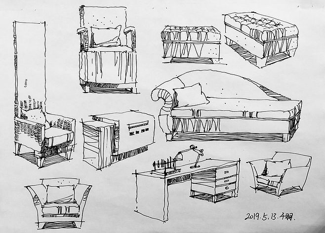 室内手绘设计线稿家具组合单体临摹合集指南